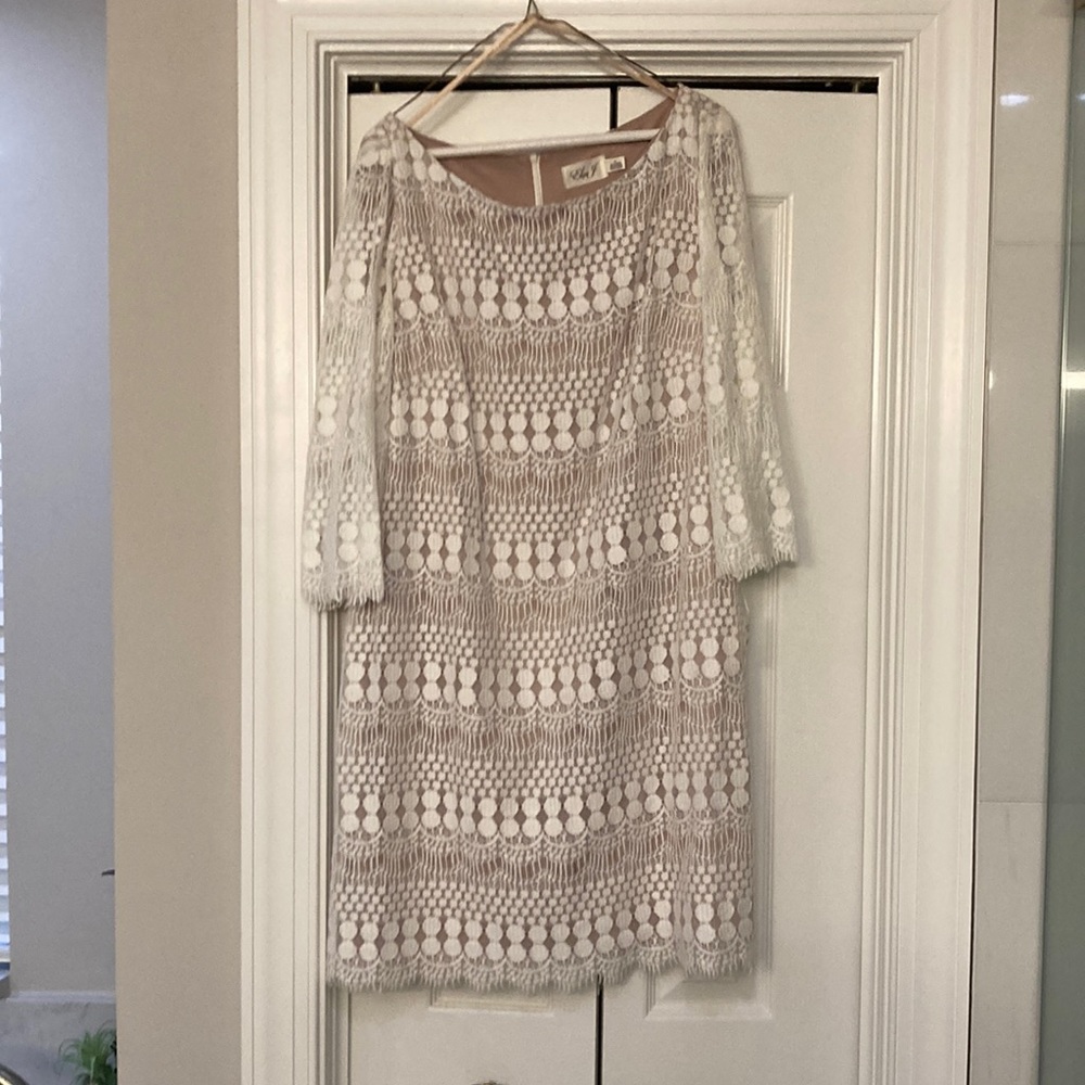 Gorgeous ivory lace over champagne boho dress. NWT, size 16 by ElizaJ